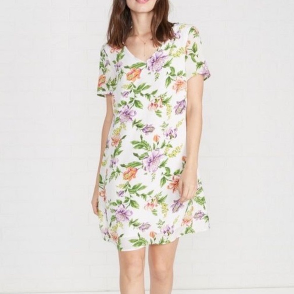 Amour Vert 100% Silk Carla Floral Print Short Shift Dress